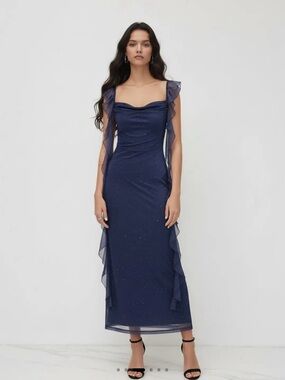 Cider semi formal Blue Navy maxi Dress with sparkles